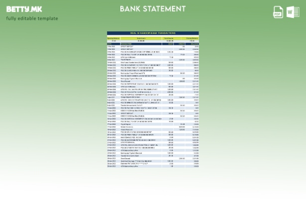 Модерен стил вистински случајни банкарски трансакции ексел шаблон